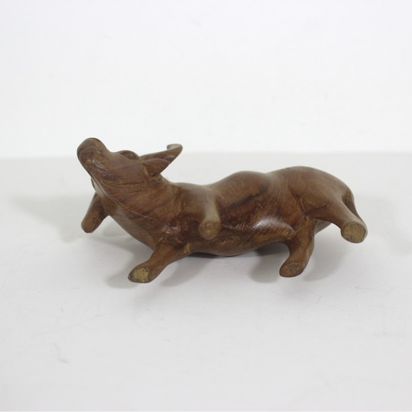 Mid Century Modern Carved Water Buffalo, Teak Wood Bull Sculpture African Animal - Picture 7 of 7